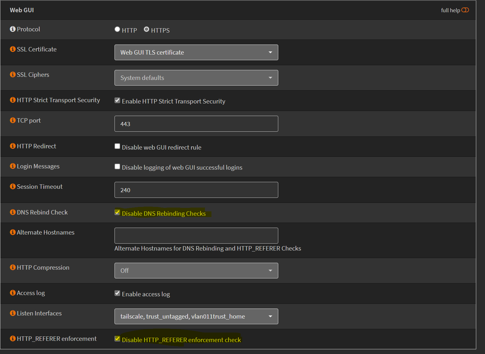 tailscale interface set as listener